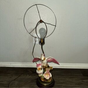 Vintage 40s Copper Lamp Pink Ceramic Cockatoo Planter 29” Regency Glazed Bird